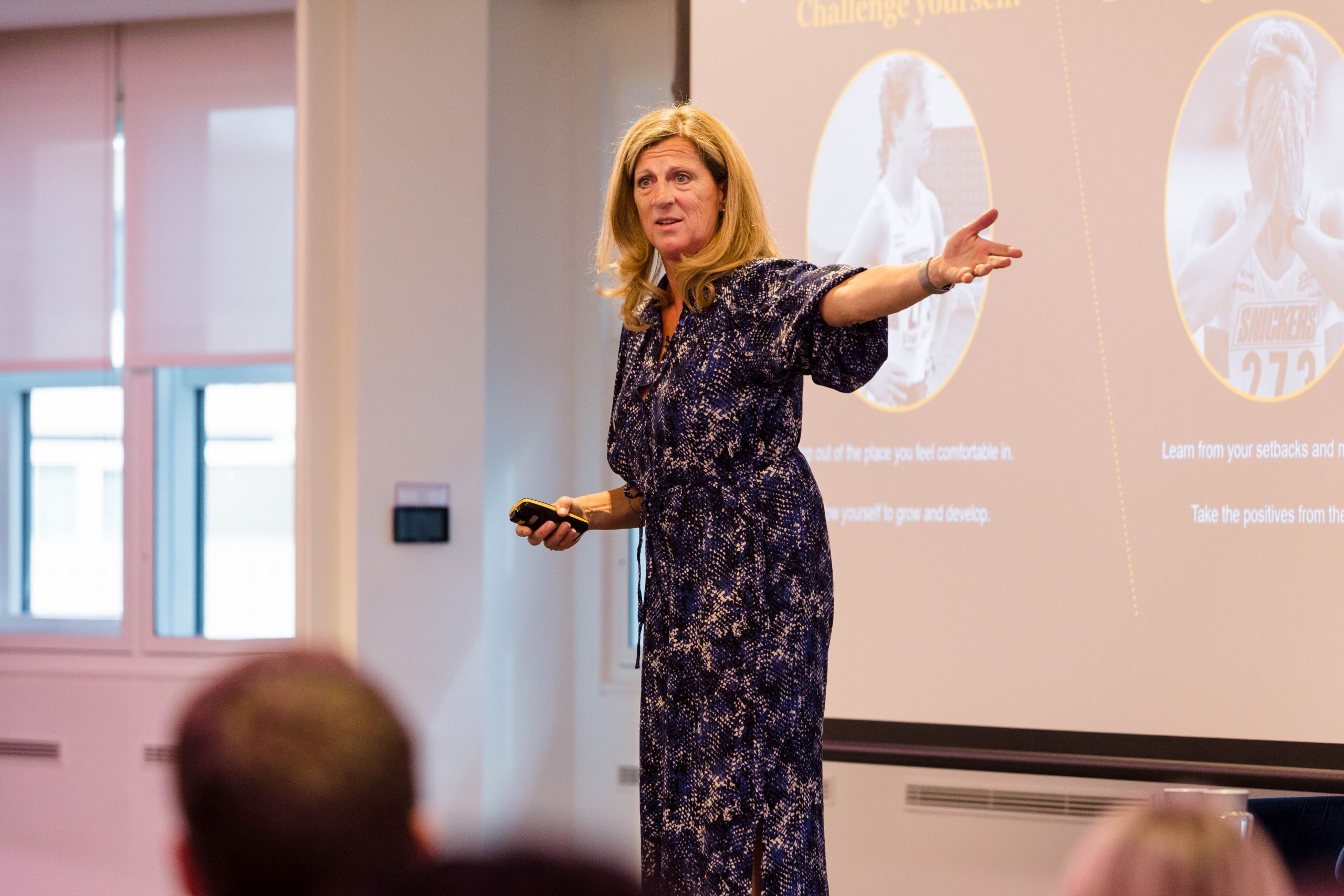 Sally Gunnell speaking at conference